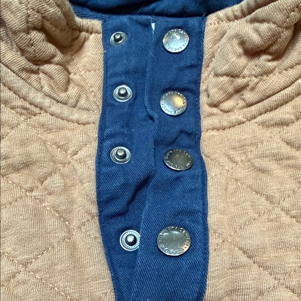 Frank & Oak sz L Tan Quilted 1/4 snap sweatshirt contrast retro Farm Chore - Picture 3 of 13